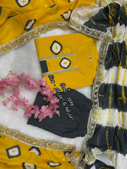 Pure Cotton 60x60 Hand Tie & Dye Kurti Set with Dupatta (3 Piece) with Gotta Lace Work