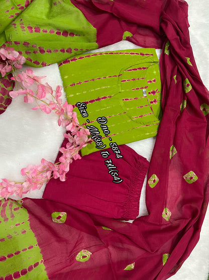 Pure Cotton 60x60 Hand Tie & Dye Kurti Set with Dupatta (3 Piece)