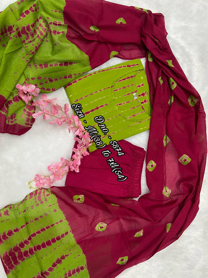 Pure Cotton 60x60 Hand Tie & Dye Kurti Set with Dupatta (3 Piece)