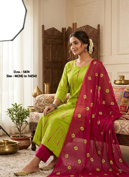 Pure Cotton 60x60 Hand Tie & Dye Kurti Set with Dupatta (3 Piece)
