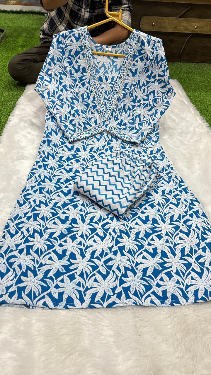 Cotton Cambric Kurti Pant Set for Women (2 Piece) | Comfortable Daily Wear