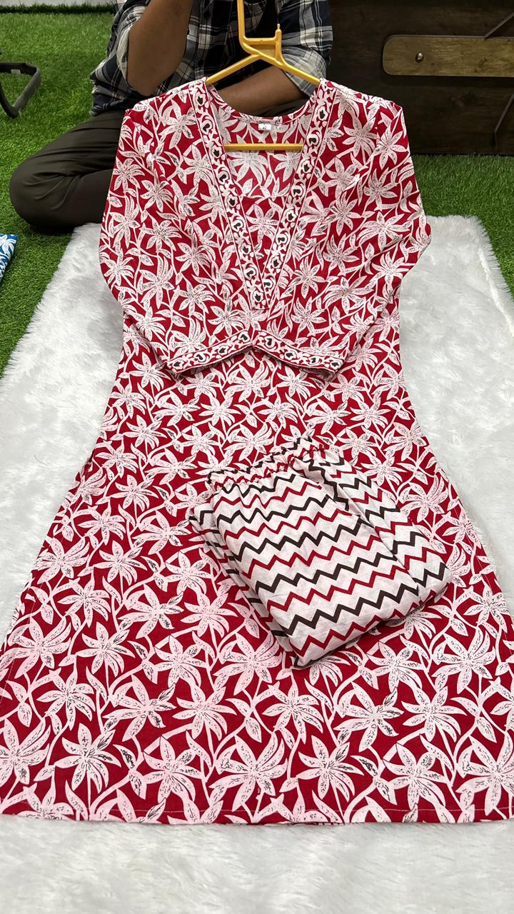 Cotton Cambric Kurti Pant Set for Women (2 Piece) | Comfortable Daily Wear