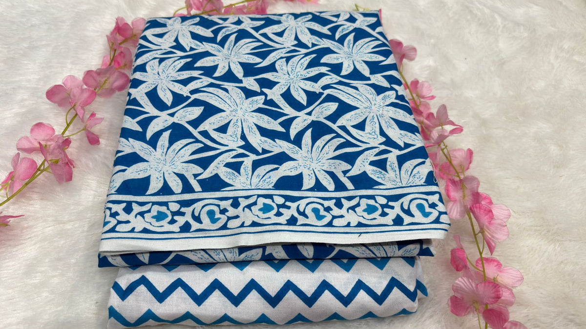 Pure Cotton Cambric Unstitched Suit Set for Women | Top 2.5 Mtr + Bottom 2 Mtr