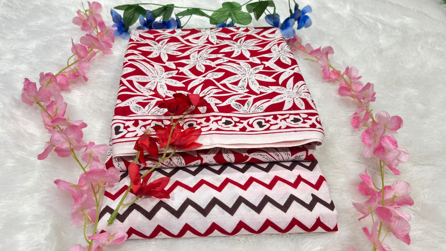 Pure Cotton Cambric Unstitched Suit Set for Women | Top 2.5 Mtr + Bottom 2 Mtr