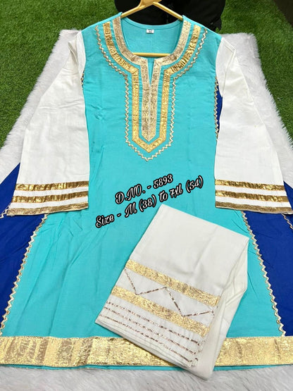 Pure Cotton 2-Piece Kurti Pant Set with Heavy Gotta Lace Detailing