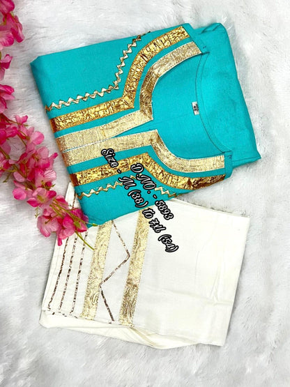 Pure Cotton 2-Piece Kurti Pant Set with Heavy Gotta Lace Detailing