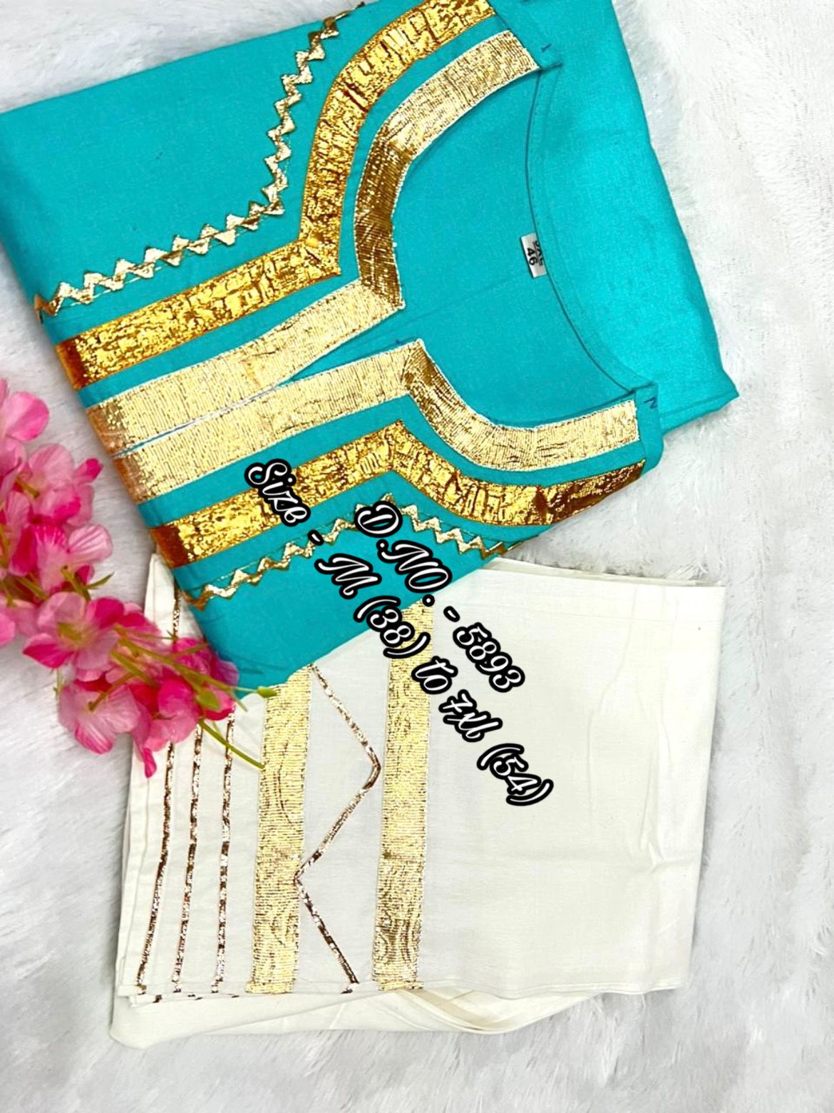 Pure Cotton 2-Piece Kurti Pant Set with Heavy Gotta Lace Detailing
