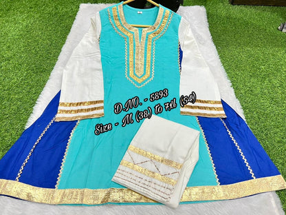 Pure Cotton 2-Piece Kurti Pant Set with Heavy Gotta Lace Detailing
