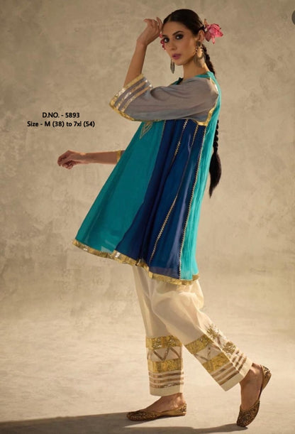 Pure Cotton 2-Piece Kurti Pant Set with Heavy Gotta Lace Detailing