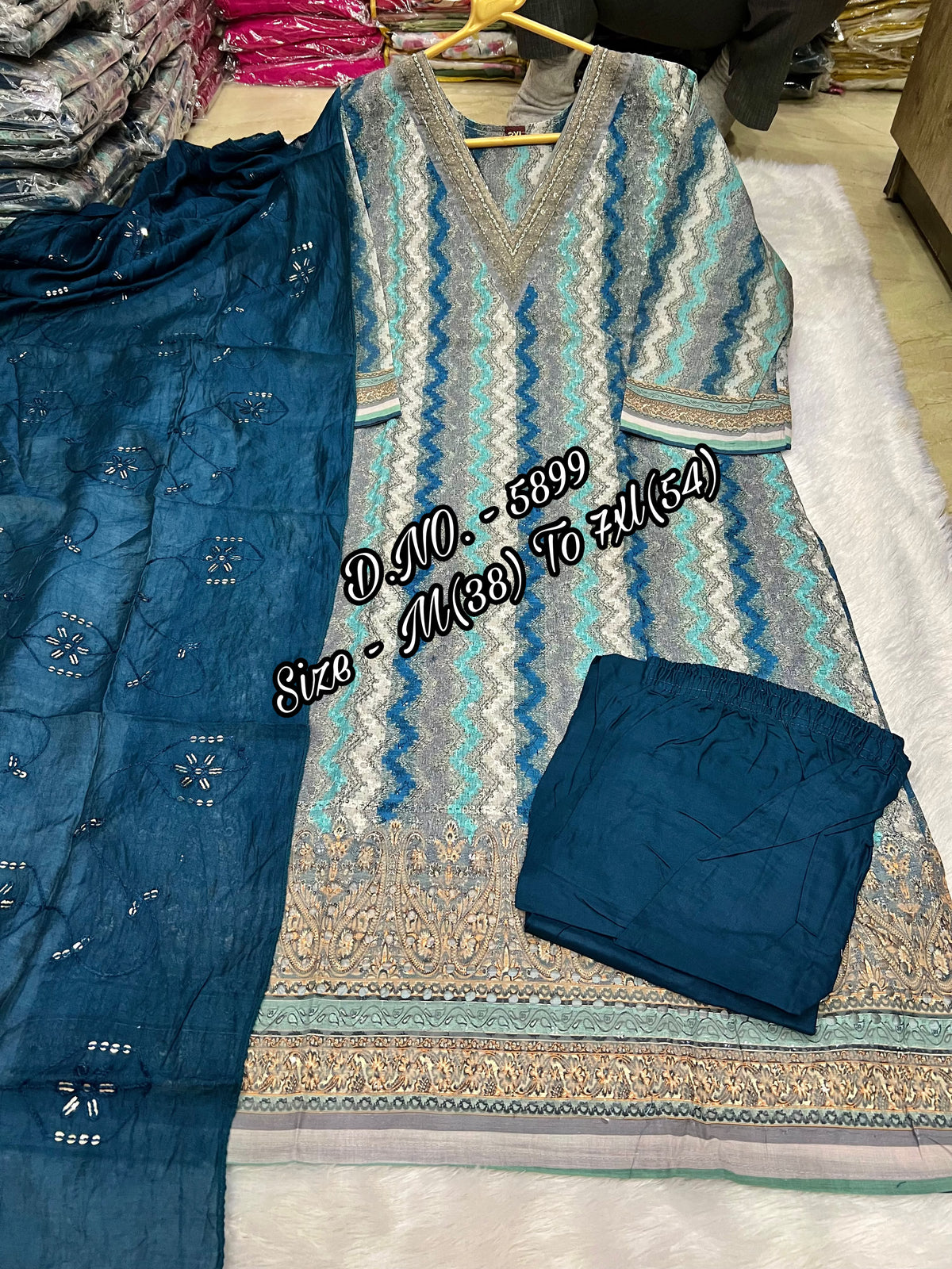 Pure Chanderi 3-Piece Suit Set with Sequins, Adda & Aari Mirror Foil Work