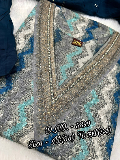 Pure Chanderi 3-Piece Suit Set with Sequins, Adda & Aari Mirror Foil Work