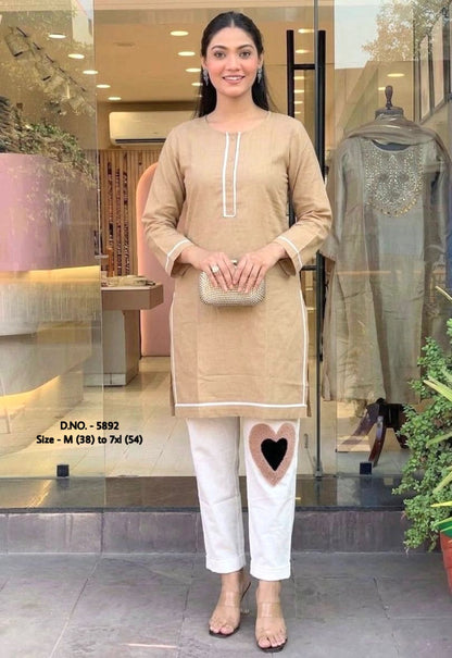 Pure Cotton 2-Piece Kurti Pant Set with Hand Aari Embroidery