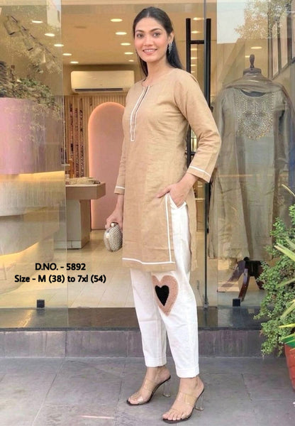 Pure Cotton 2-Piece Kurti Pant Set with Hand Aari Embroidery
