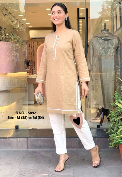 Pure Cotton 2-Piece Kurti Pant Set with Hand Aari Embroidery