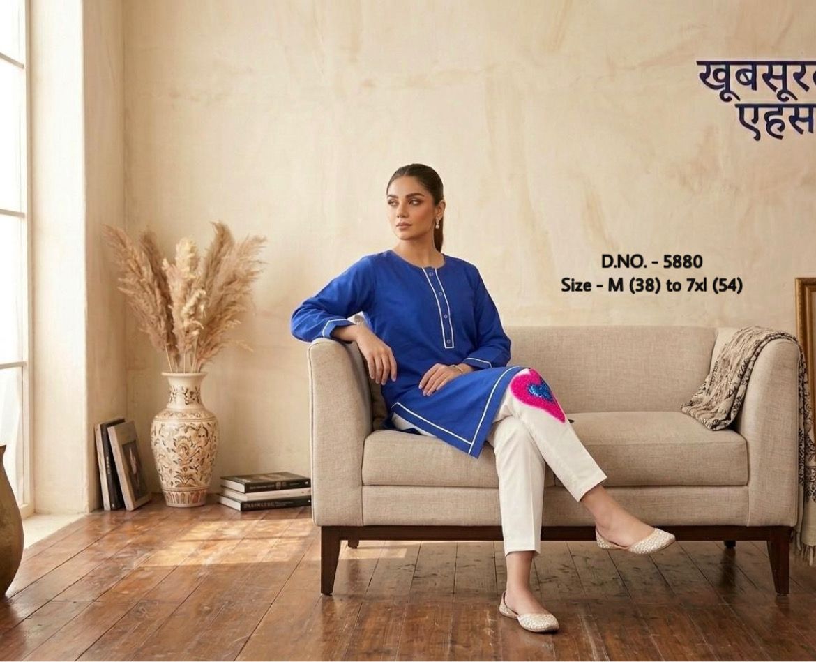 Pure Cotton 2-Piece Kurti Pant Set with Hand Aari Embroidery