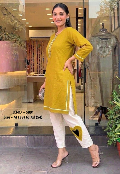 Pure Cotton 2-Piece Kurti Pant Set with Hand Aari Embroidery