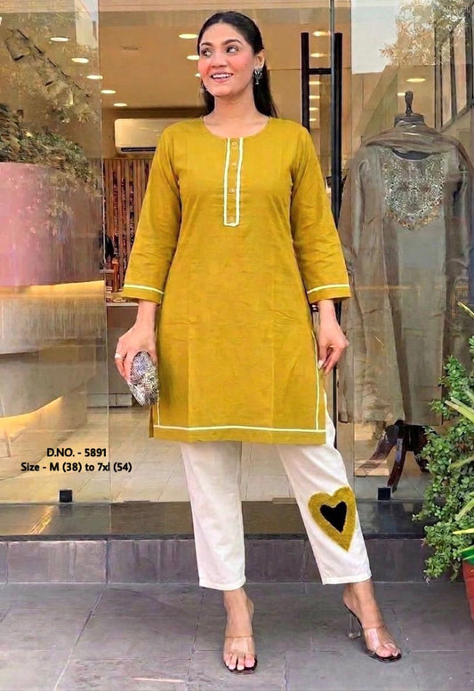Pure Cotton 2-Piece Kurti Pant Set with Hand Aari Embroidery