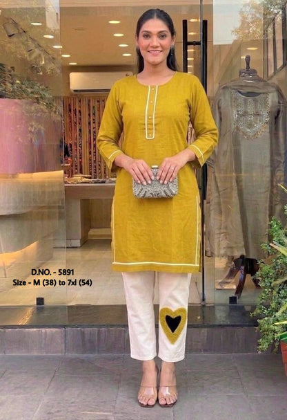 Pure Cotton 2-Piece Kurti Pant Set with Hand Aari Embroidery