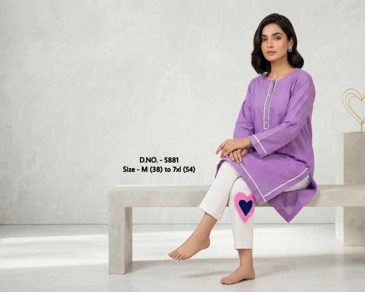 Pure Cotton 2-Piece Kurti Pant Set with Hand Aari Embroidery