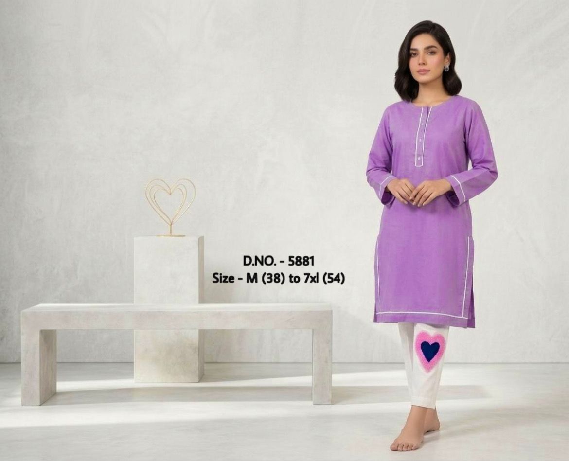 Pure Cotton 2-Piece Kurti Pant Set with Hand Aari Embroidery