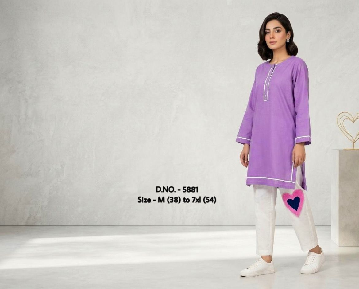 Pure Cotton 2-Piece Kurti Pant Set with Hand Aari Embroidery
