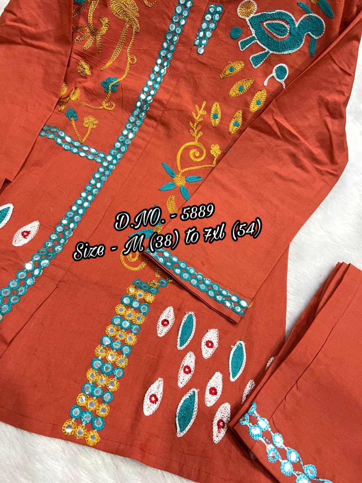 Pure Cotton 2-Piece Top & Pant Set with Hand Aari Woolen Thread Work
