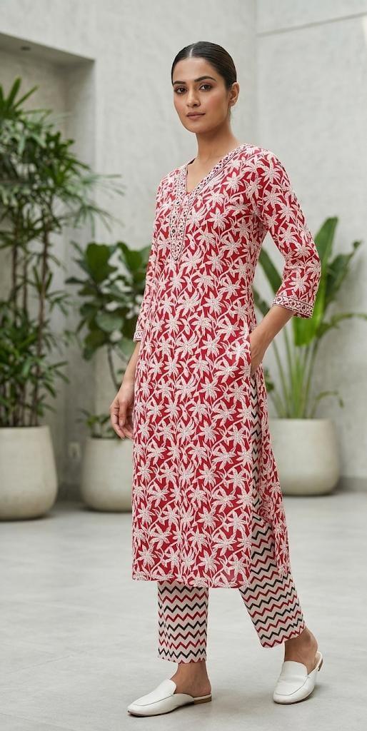 Cotton Cambric Kurti Pant Set for Women (2 Piece) | Comfortable Daily Wear