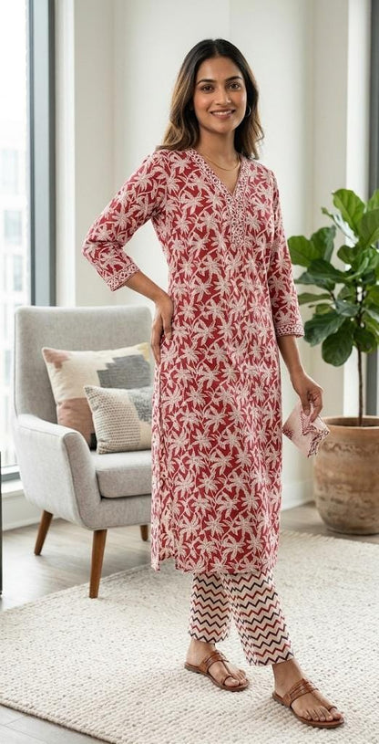 Cotton Cambric Kurti Pant Set for Women (2 Piece) | Comfortable Daily Wear