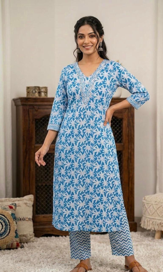 Cotton Cambric Kurti Pant Set for Women (2 Piece) | Comfortable Daily Wear