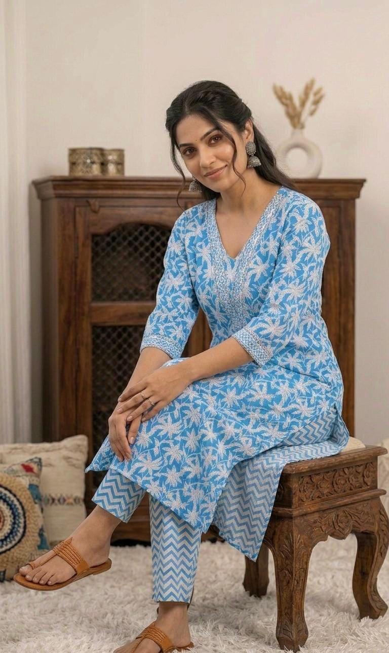 Cotton Cambric Kurti Pant Set for Women (2 Piece) | Comfortable Daily Wear
