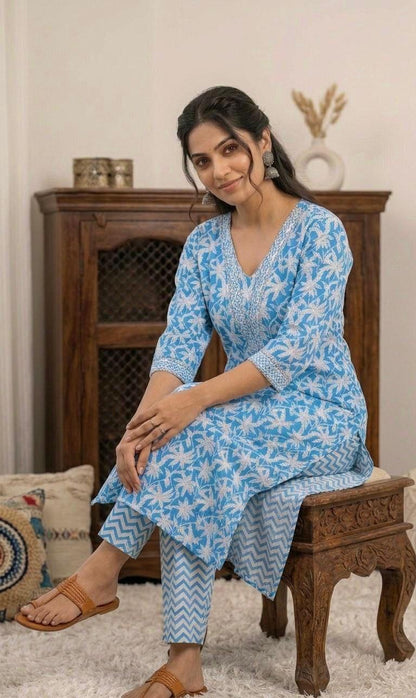 Cotton Cambric Kurti Pant Set for Women (2 Piece) | Comfortable Daily Wear