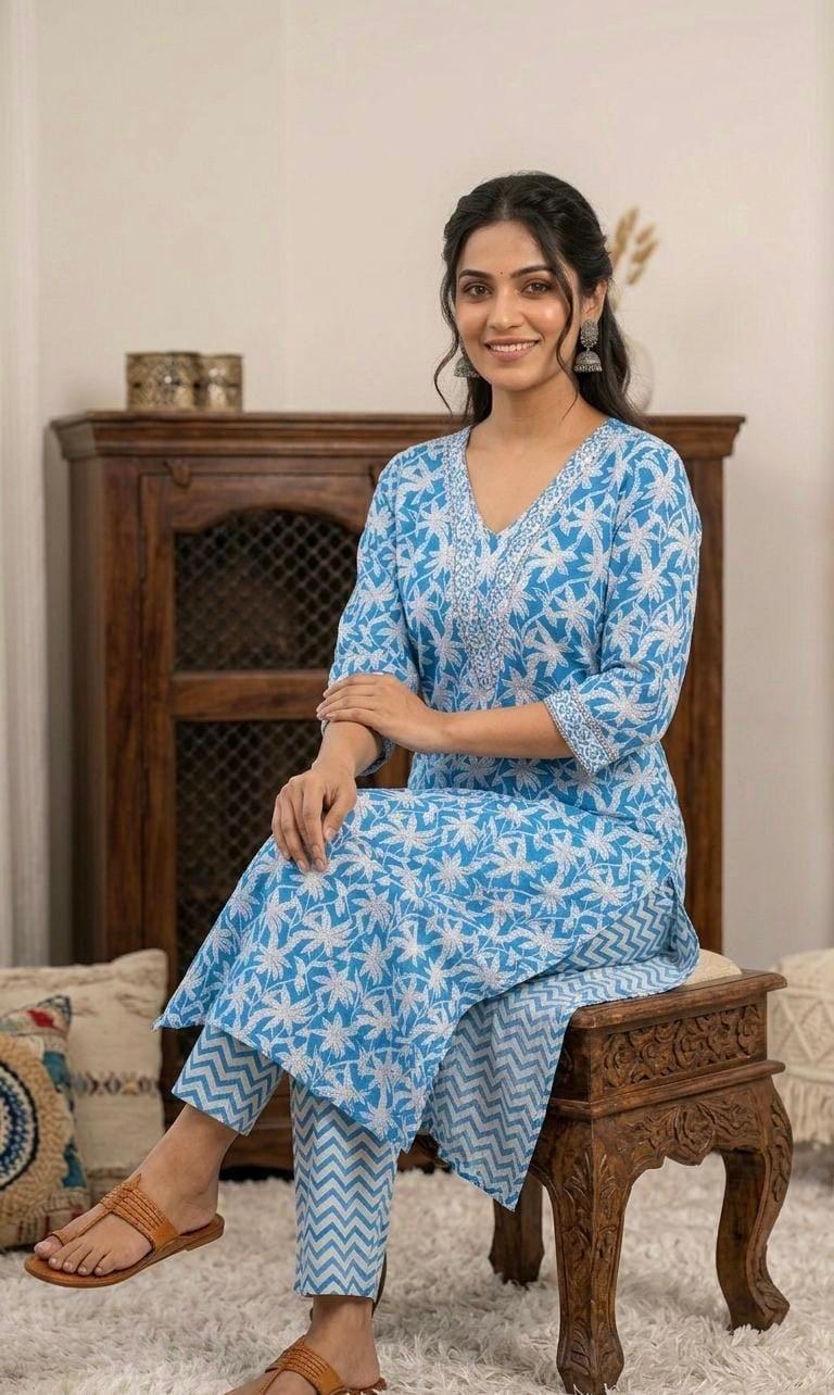 Cotton Cambric Kurti Pant Set for Women (2 Piece) | Comfortable Daily Wear