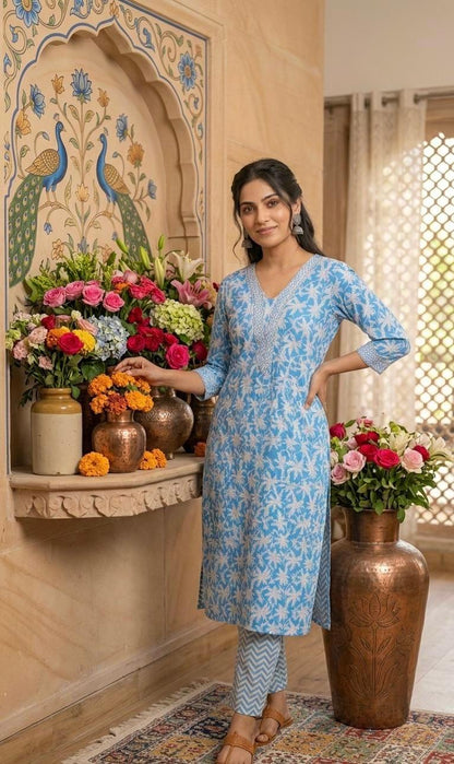 Cotton Cambric Kurti Pant Set for Women (2 Piece) | Comfortable Daily Wear
